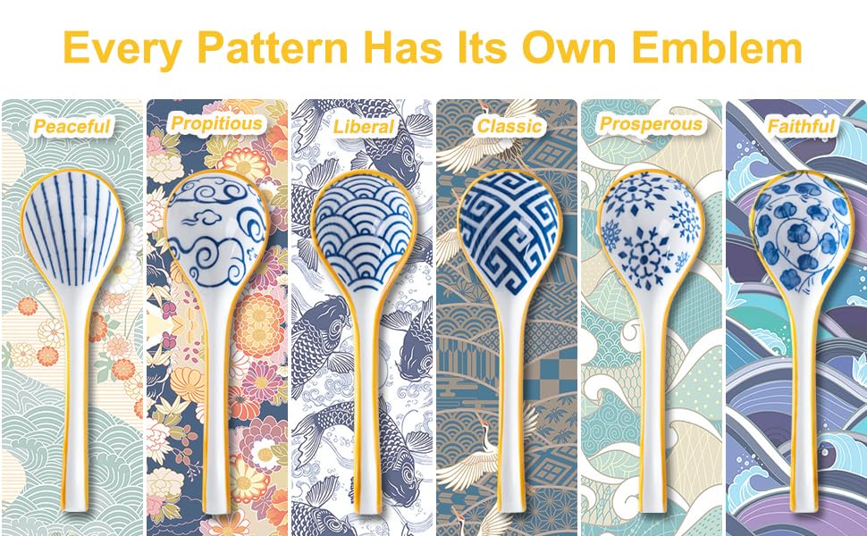Soup Spoons Set of 6, Soup Dumplings Asian Soup Spoon Set Non-Slip Bottom Japanese Spoons for Ramen Chinese Wonton, Dumplings, Pho, Noodle Soup Spoons