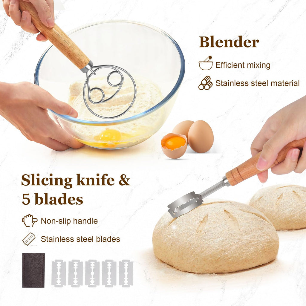 SHANNA Sourdough Bread Starter Kit, 15pcs Sourdough Tools, Round and Oval Banneton Proofing Basket, Home Bread Proofing Basket, Sourdough Kit for Beginners and Bakers (15PCS)
