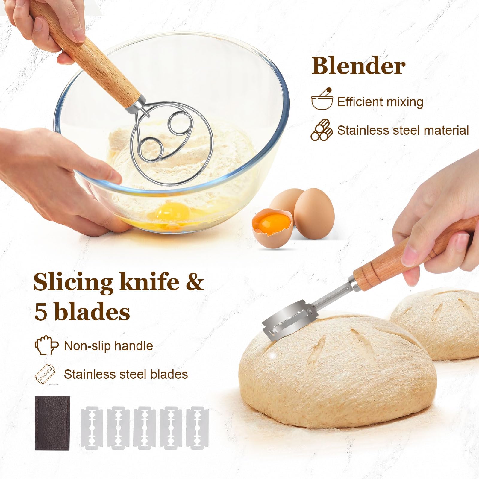 SHANNA Sourdough Bread Starter Kit, 15pcs Sourdough Tools, Round and Oval Banneton Proofing Basket, Home Bread Proofing Basket, Sourdough Kit for Beginners and Bakers (15PCS)