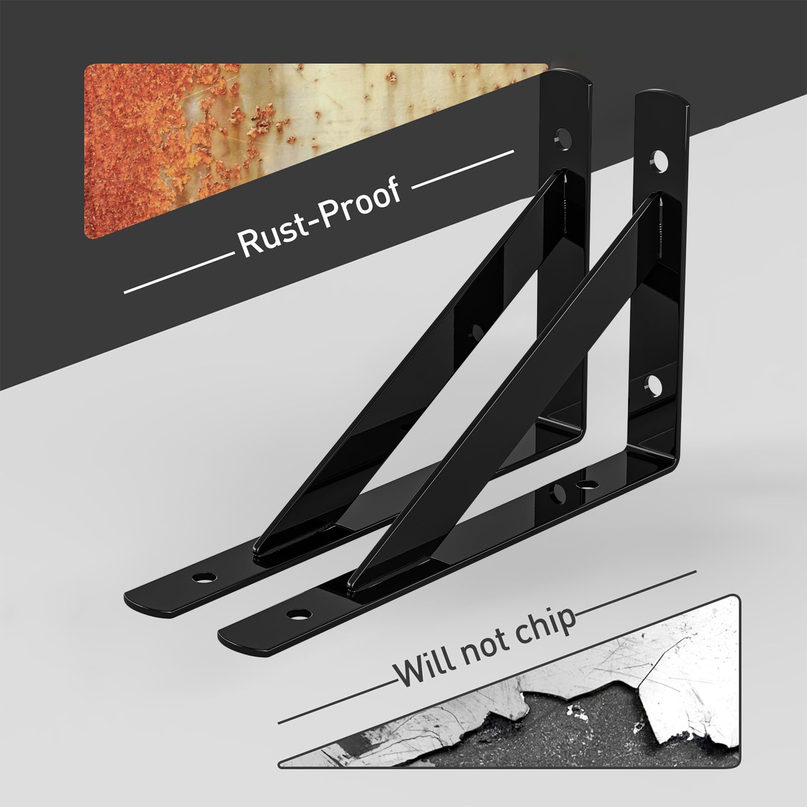 Cudebo 12 Pack 6 Inch Shelf Brackets Wall Mounted, Triangle Bracket Metal Shelving Brackets Support for Kitchen Bookshelf Home Decoration, Mounting Hardware Included, Black
