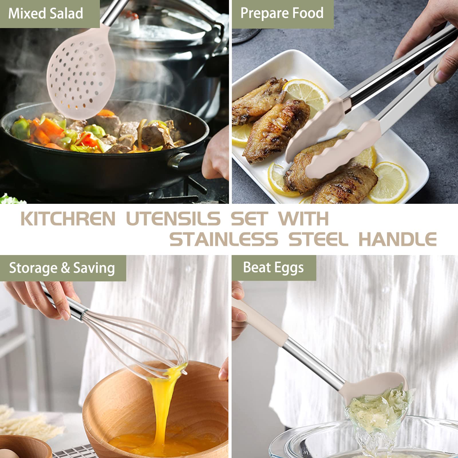 Stainless Steel Kitchen Cooking Utensil Set, Umite Chef 15 pcs Cooking Utensils - Nonstick Kitchen Utensils Cookware Set Spatula Set -Kitchen Gadgets Utensils Set, Kitchen Tools Gift