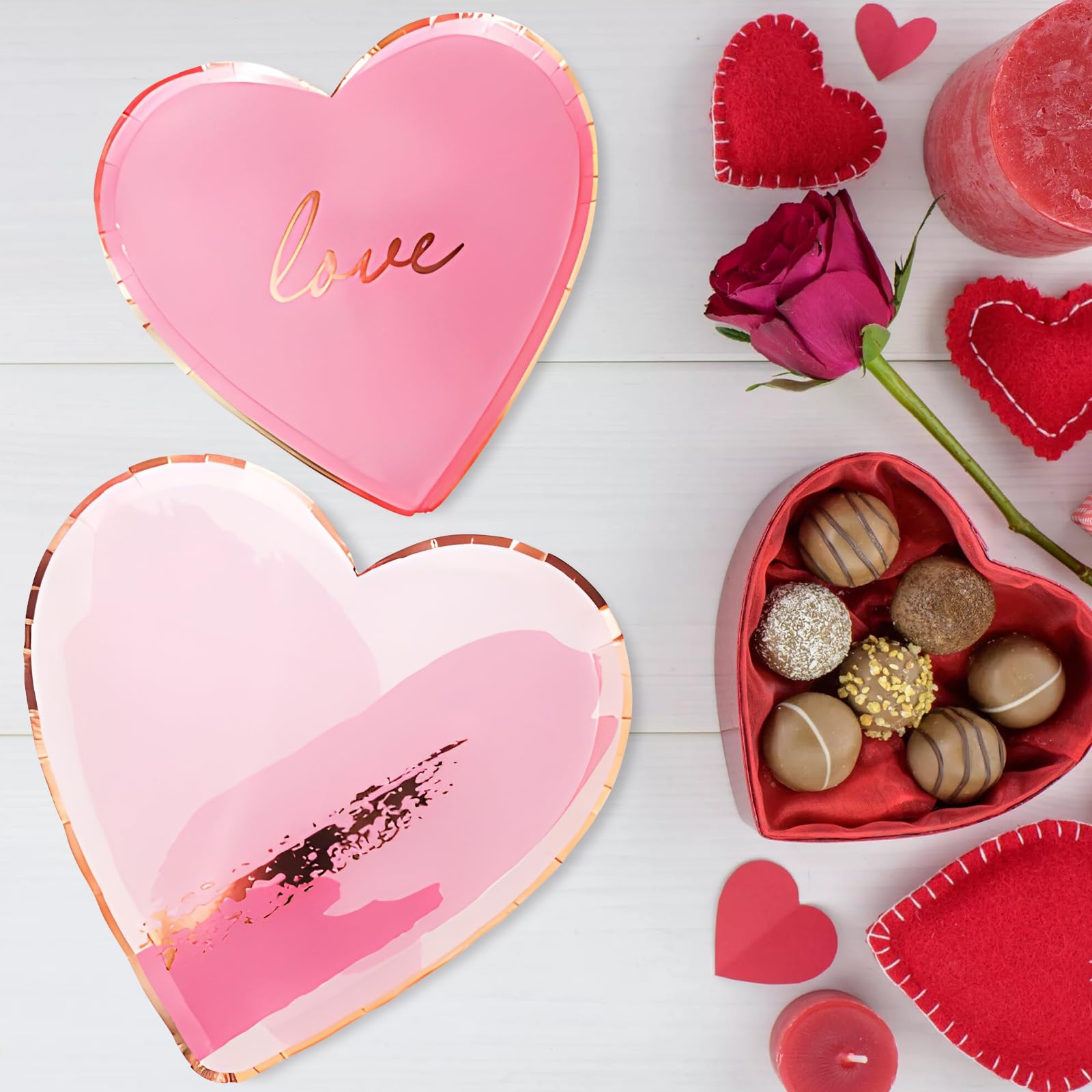 Dulousia Pink Heart Shaped Party Tableware - Disposable Wedding Engagement Paper Plates Cups Napkins, Valentine’s Day, Baby Shower, Mother’s Day Tableware, Marry Me LOVE Themed Party Supply 68pcs
