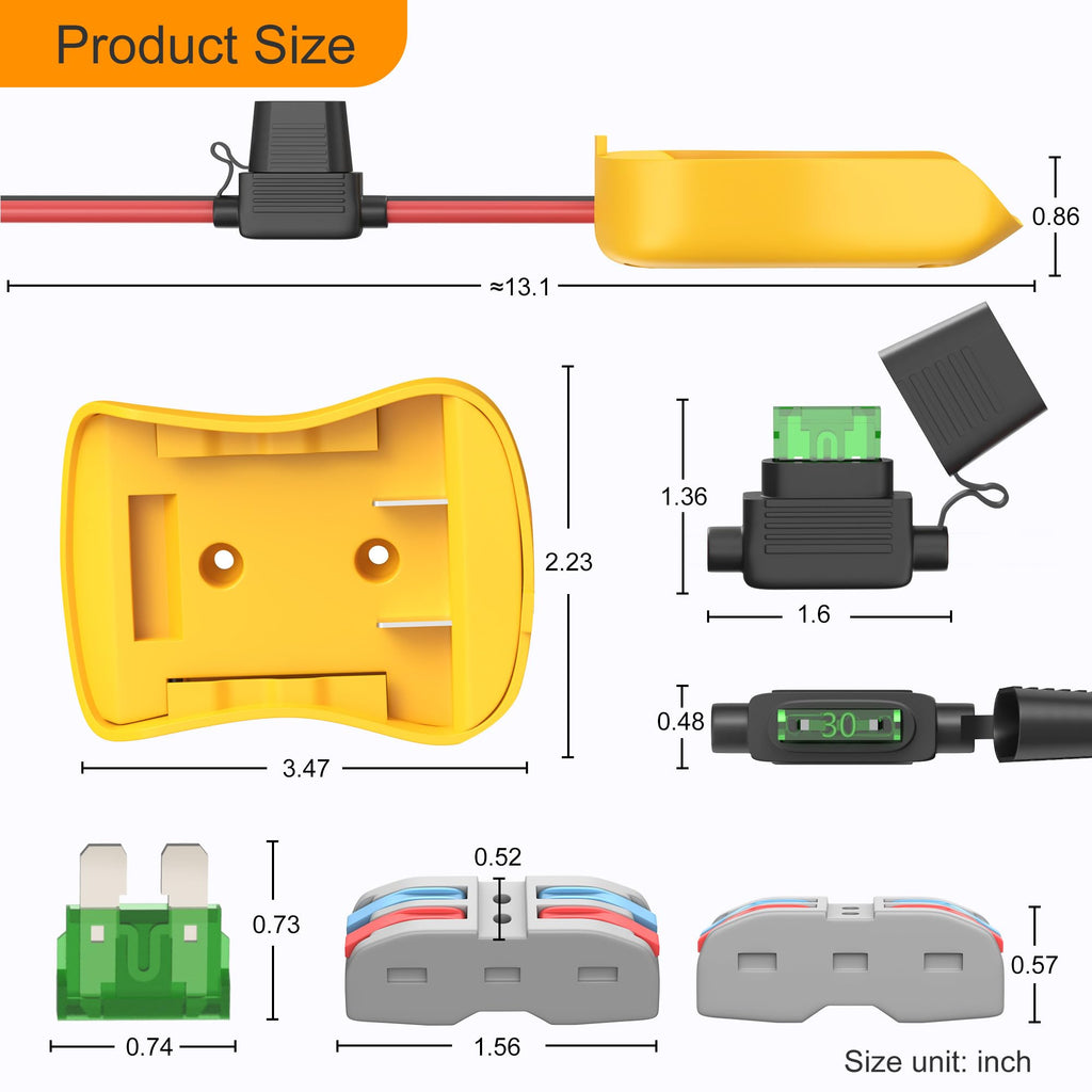 2PCS 20V Battery Adapter Power Wheel Battery Adapter Battery Converter Kit 12 AWG Wire with Fuses and Connectors for Robotic RC Car Toy