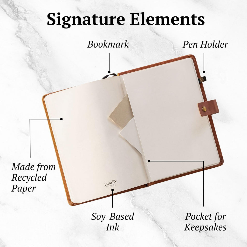 Jamsify Studios Travel Journal with Prompts (Hardcover) 2nd Edition - Vegan Leather Adventure Essential - 2-Page-A-Day Travel Journal (40 Days) for Women Men Nonbinary - A5 Daily Diary & Traveler Notebook - Gift - Present