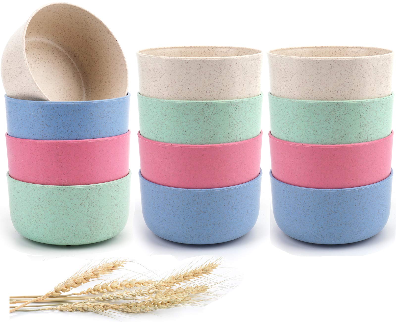 Nicunom 12 Pack Cereal Bowls, 15 OZ Unbreakable Wheat Straw Bowl Sets - Lightweight Noodle Soup Rice Salad Bowls Dishwasher Microwave Safe Bowl