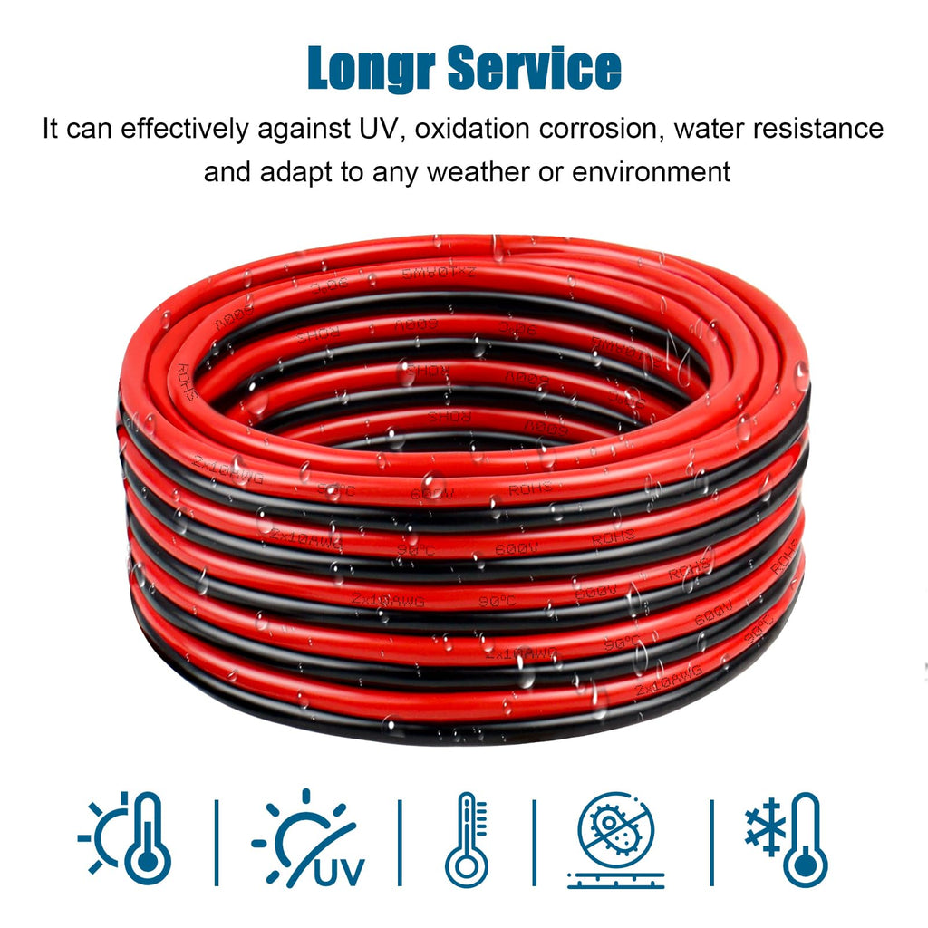 8 Gauge Wire 2 Conductors Copper Wire, 8 AWG Battery Cable Oxygen Free Copper Wire for Solar Panel, Automotive, Trailer, RV and Speaker (8 Gauge 5FT)