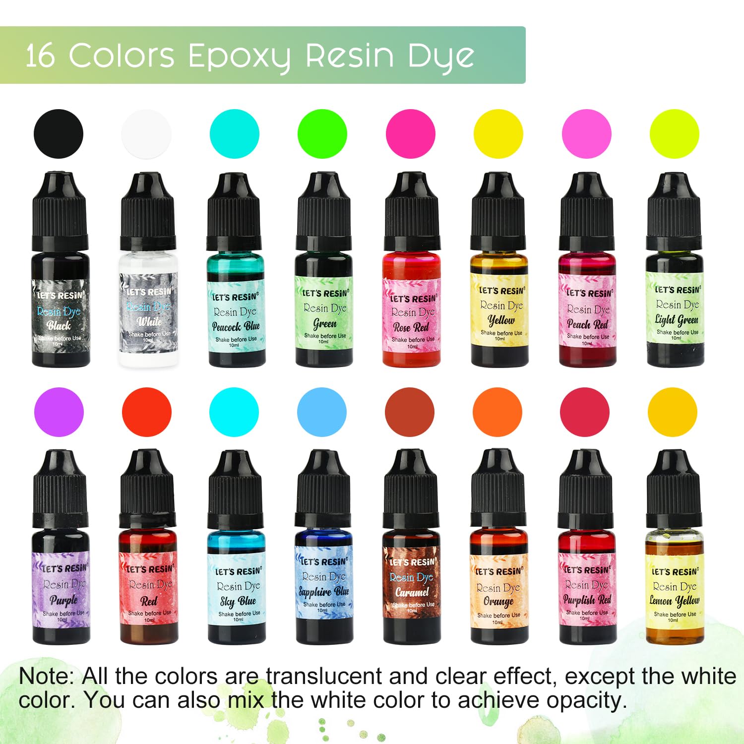 LET'S RESIN Epoxy Resin Pigment 16 Color Liquid Epoxy Resin Dye,Concentrated Paint, Colorant for Resin Coloring,Resin Jewelry DIY Making (Each 0.35oz)