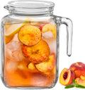 Hermetic Seal Glass Pitcher with Airtight Lid & Spout - 68oz Water Carafe for Homemade Juice, Iced Tea, Milk, Cold Brew Coffee, Lemonade - Fridge Door Jug Bottle with Handle, Clear Beverage Serveware