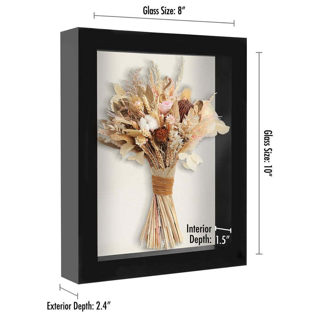 Americanflat 8x10 Shadow Box Frame with Shatter-Resistant Glass - Silhouette Collection - Large Shadow Box Display Case for Tabletop and Wall Display - Black with Soft Felt Back