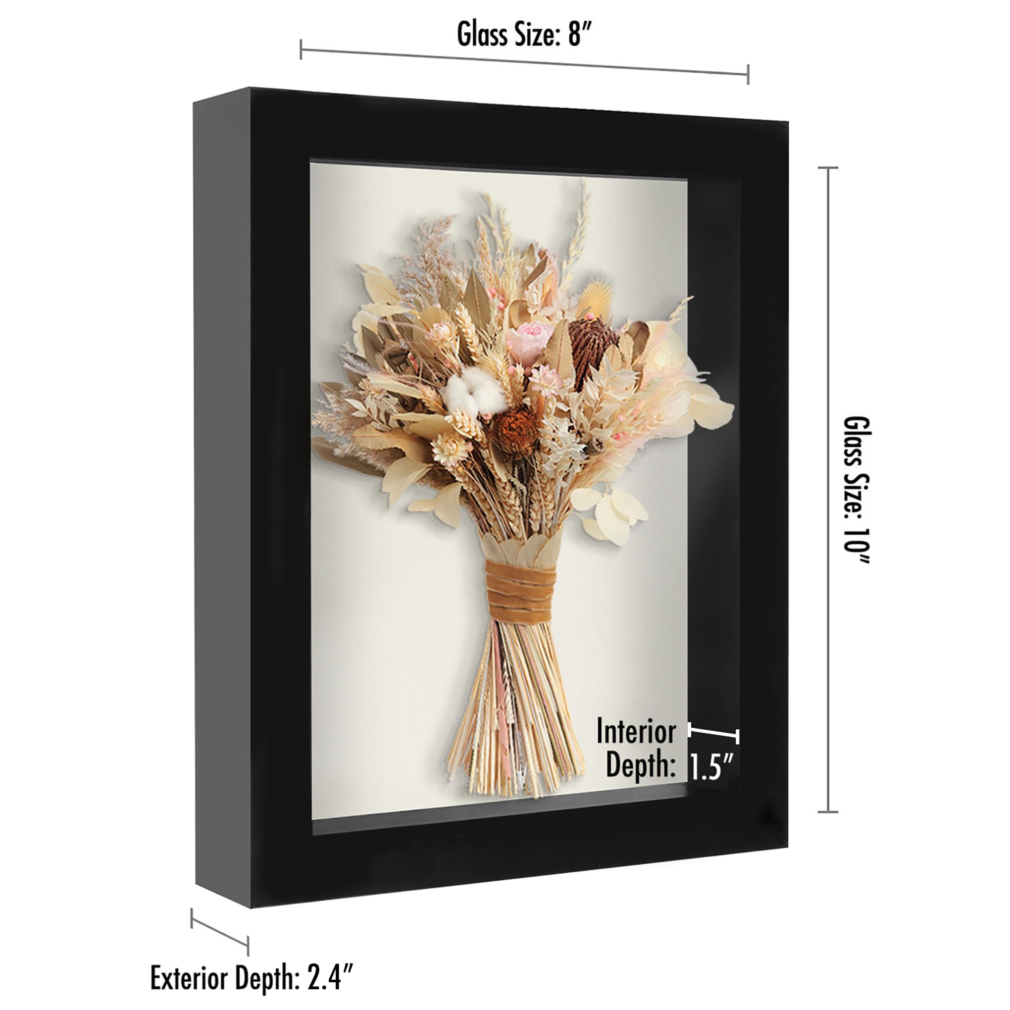 Americanflat 8x10 Shadow Box Frame with Shatter-Resistant Glass - Silhouette Collection - Large Shadow Box Display Case for Tabletop and Wall Display - Black with Soft Felt Back