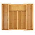 SafeHouseware Bamboo Expandable Cutlery Organizer Tray: Holds Silverware, Flatware, Utensils, Cutlery, Accessories or Gadgets Size:11.5" - 18" W X 15"d X 2" H