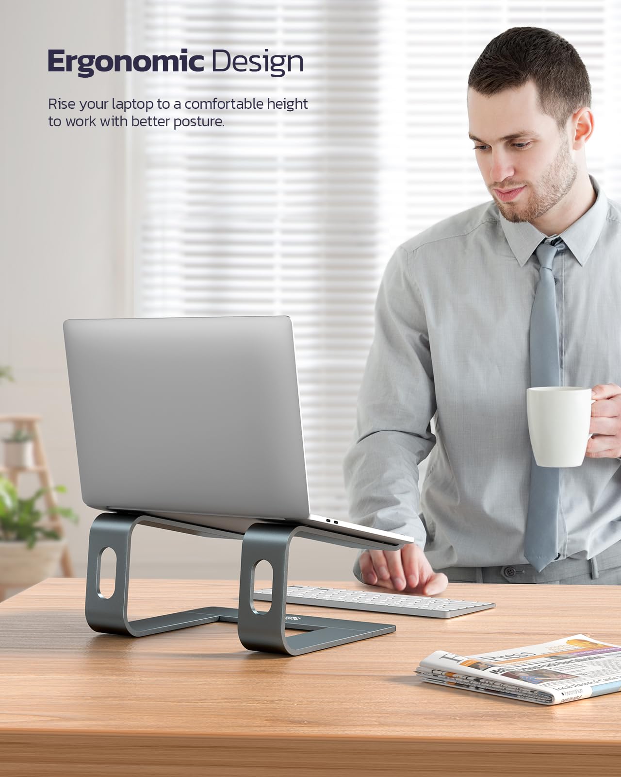 Nulaxy Laptop Stand, Ergonomic Aluminum Cooling Computer Stand, Detachable Laptop Riser, Support Protable Notebook Holder Stand Compatible with MacBook Air Pro, Dell XPS, Lenovo More 10-15.6" Laptops