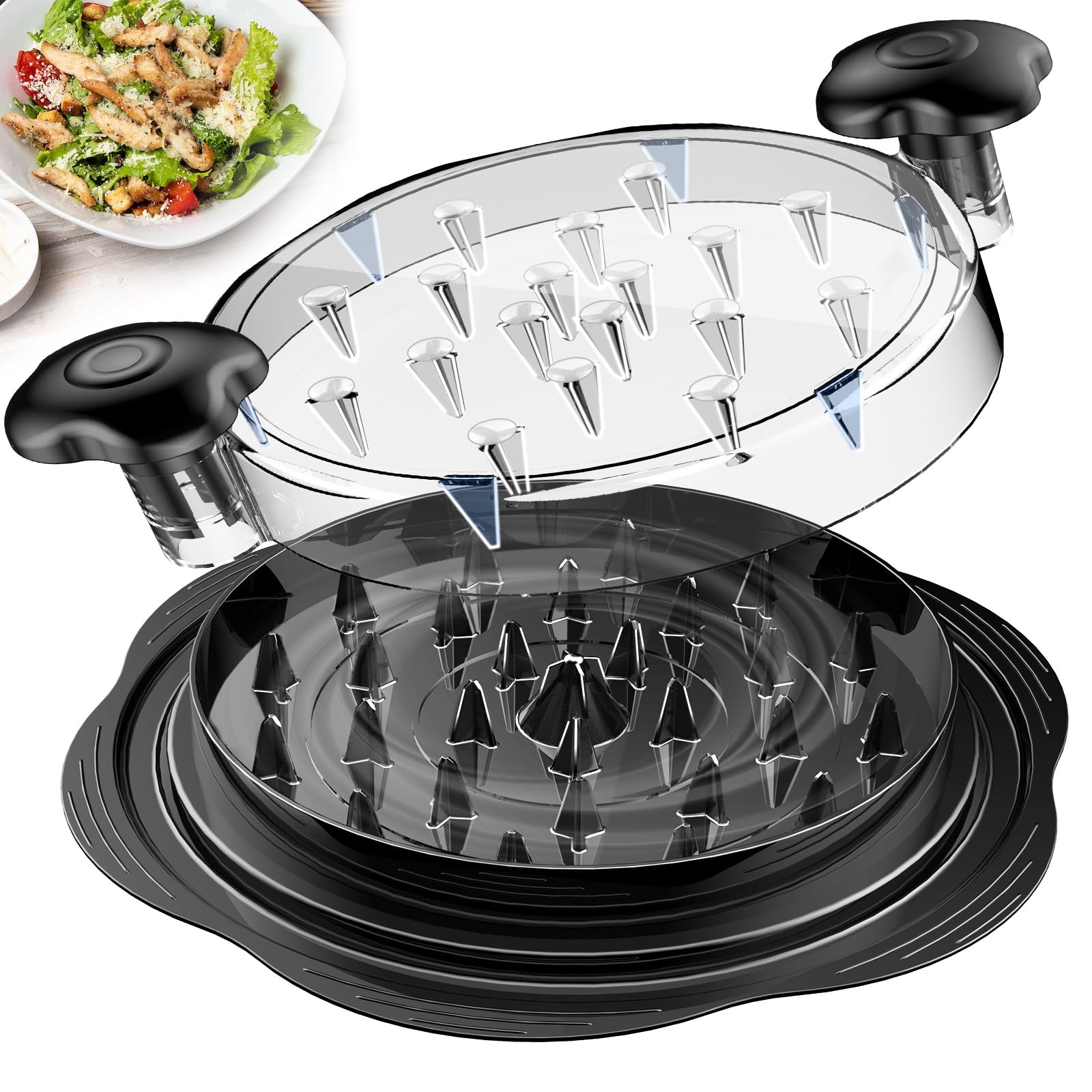 Chicken Shredder Tool Twist Large Chicken Breast Shredder with Brush&Fork, Visible Meat Shredder Machine, Strong Anti-Slip Strip, Ergonomic Handle, BPA Free, Suitable for Pork Beef Chicken (Black)