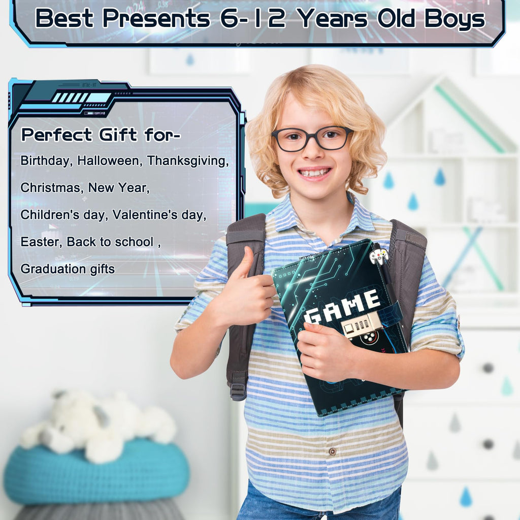 Diary with Lock for Boys Ages 8-12, Game Journal with Lock, Video Game Diary with Pen for Teen Boys 10-18, Gaming Notebook Birthday Gifts Back to School Gift Easter Gift for 10 11 12 14 15 16 Teenages