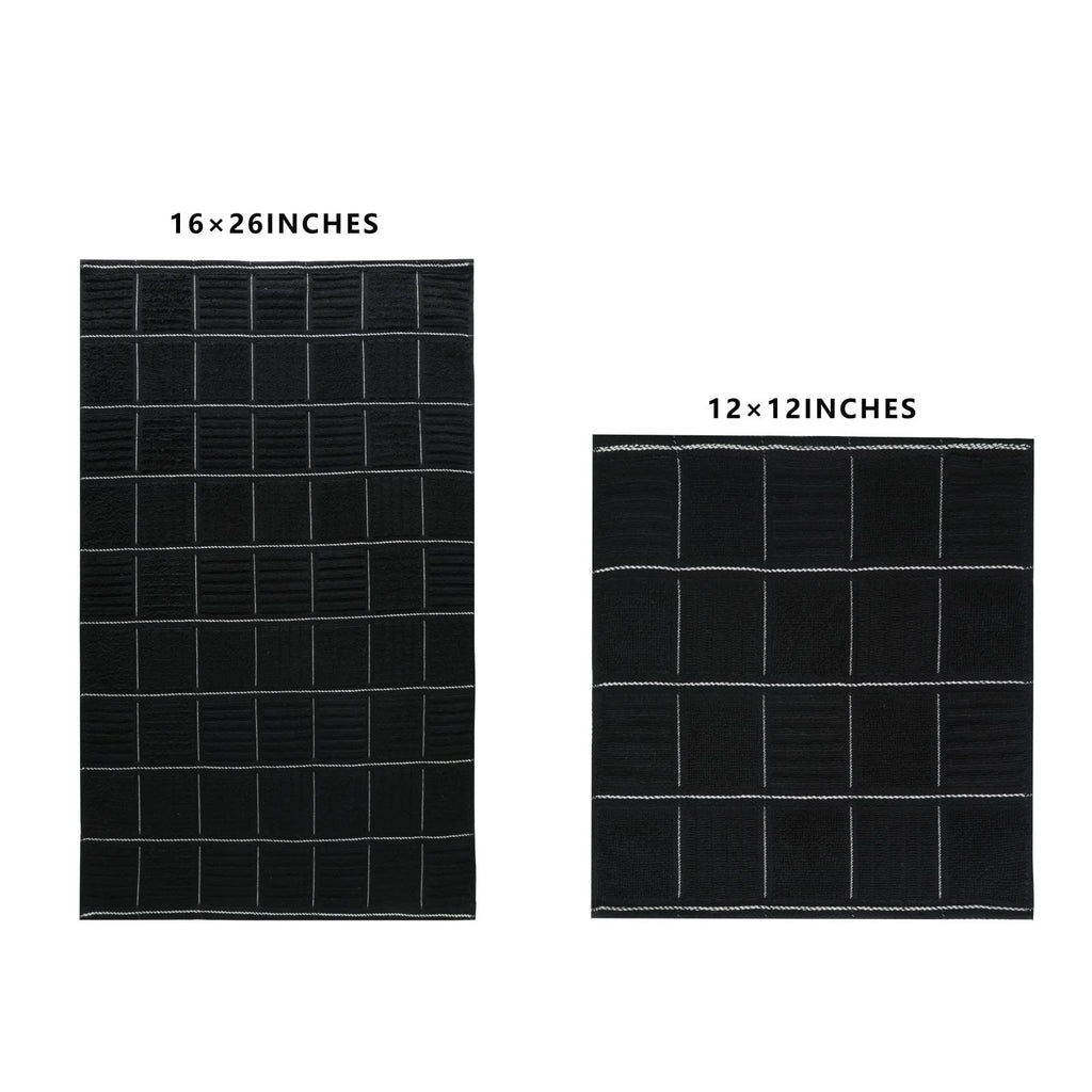 Glynniss Kitchen Towels and Dishcloths Set, Absorbent Dish Towels and Dish Cloths Set for Washing Dishes, Cleaning and Drying Use Pack of 8 (Black)