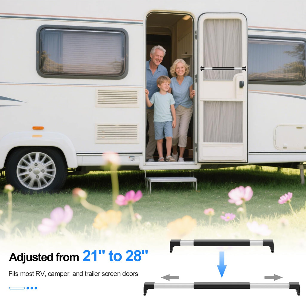 RV Screen Door Handle Adjustable Cross Bar Universal Fit Push Bar Metal and Plastic Durable Construction Crossbar for Travel Trailer Motorhome Camper Accessories
