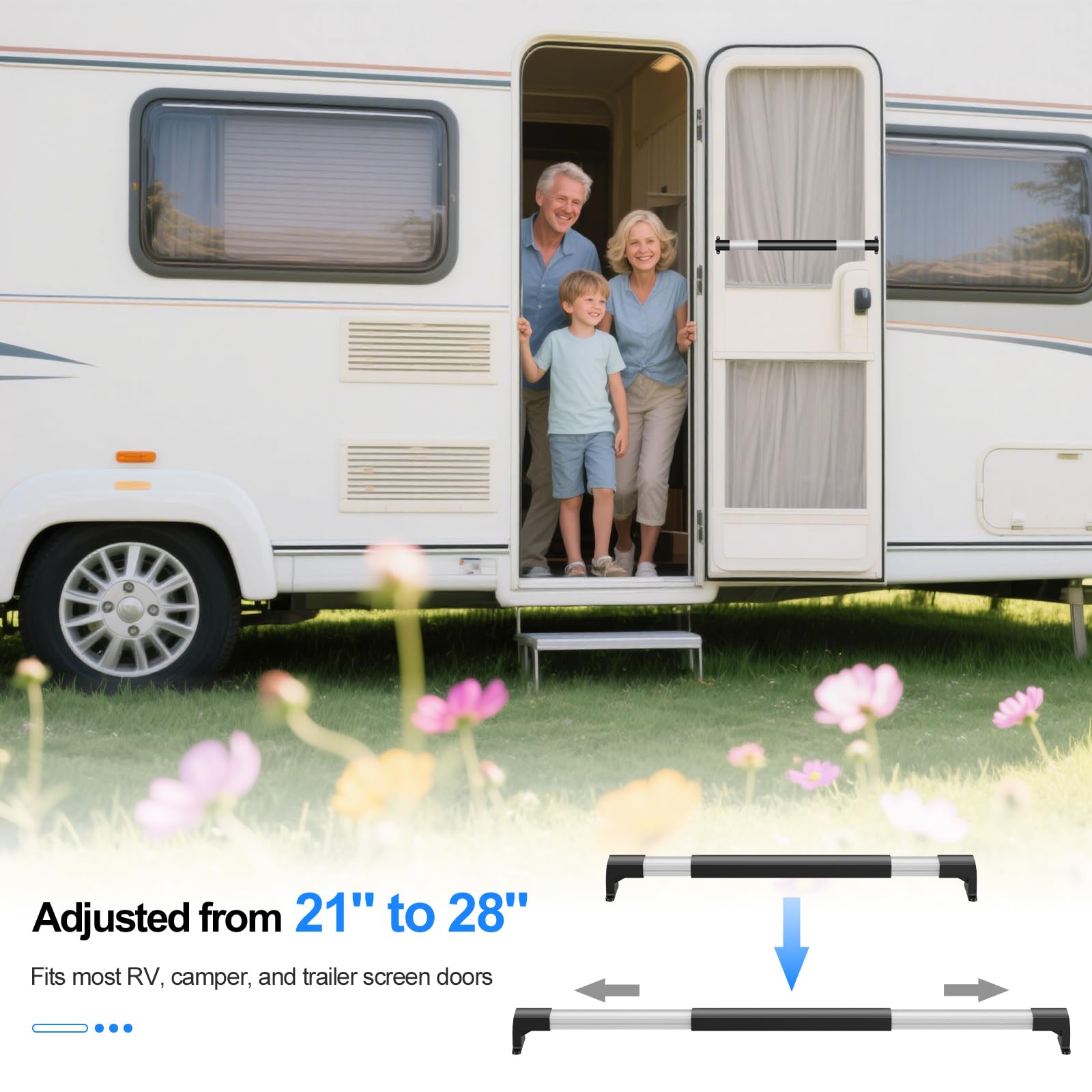 RV Screen Door Handle Adjustable Cross Bar Universal Fit Push Bar Metal and Plastic Durable Construction Crossbar for Travel Trailer Motorhome Camper Accessories