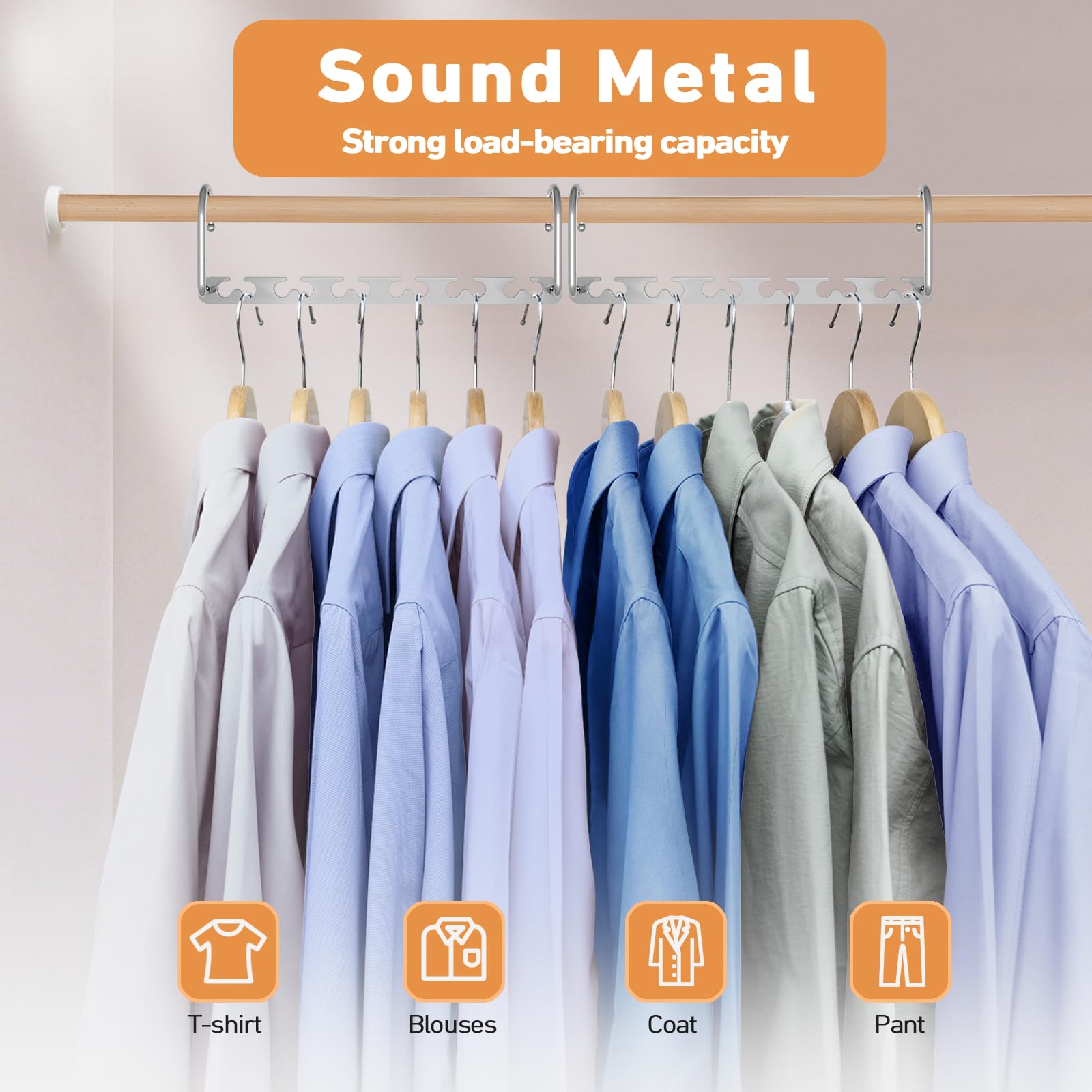 Meneicvy Clothes Hanger Space Saving for Closet Organize, 6 Pack Cascading Coat Hangers for Wardrobe Storage Organize, Sturdy Metal Hanger 40 Lbs Capacity, Hanging Closet Organizer