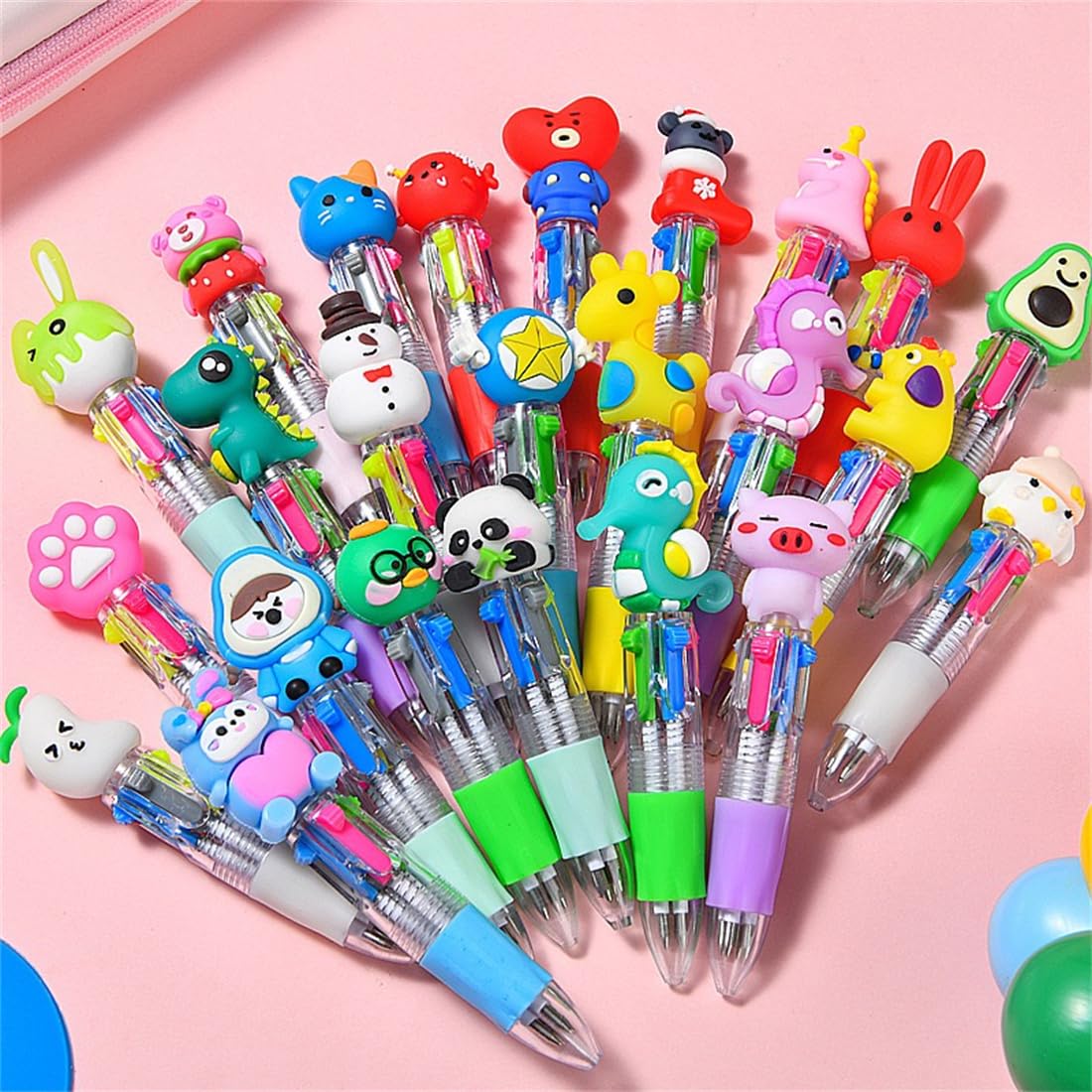 Arthink 4-in-1 Multicolor Ballpoint Pens | 60 Pack Bulk with Assorted Animal Designs, for School, Office & Home Writing Supplies