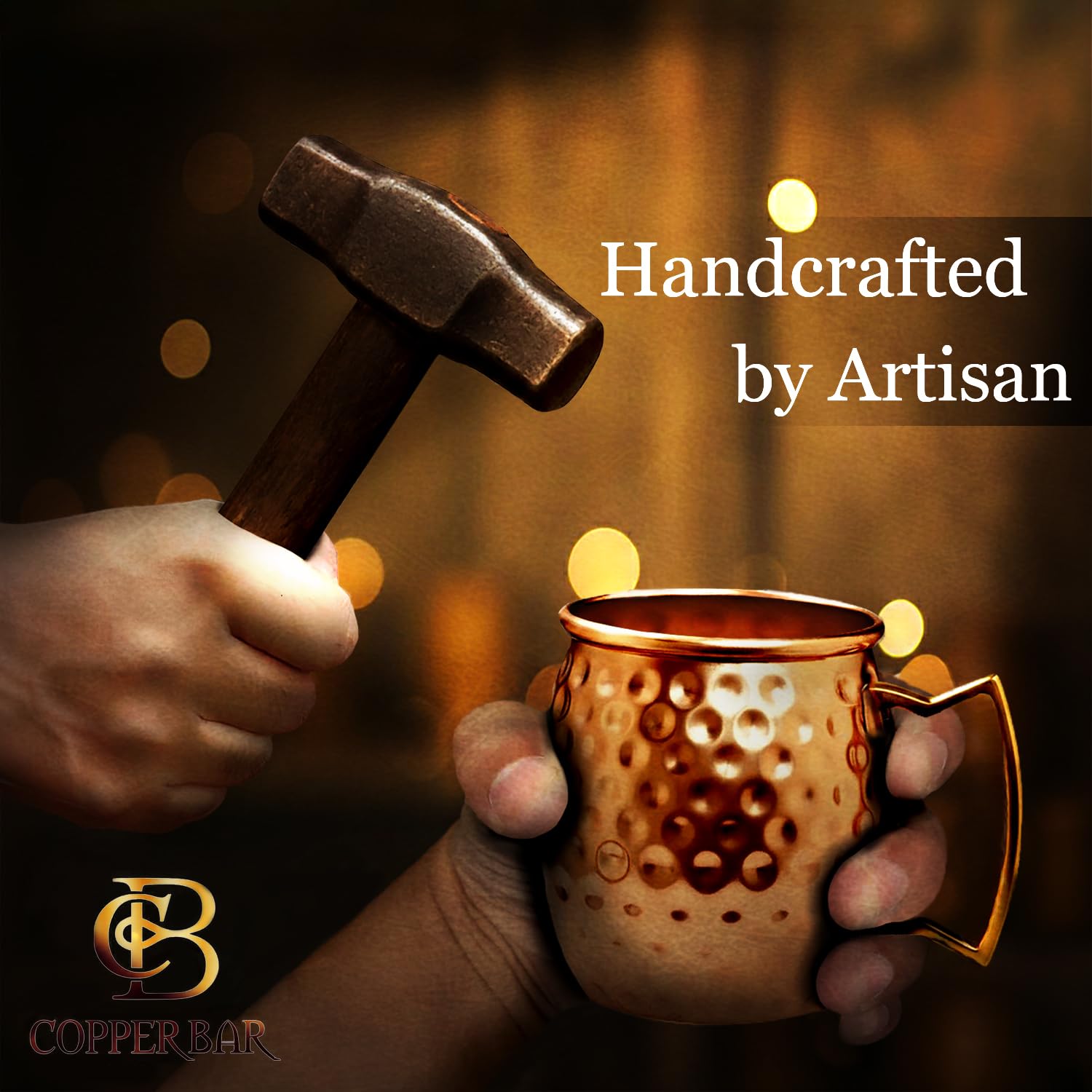 COPPER-BAR Moscow Mule Copper Mugs - Unique HANDCRAFTED Gift Set of 2, Hammered by Artisan, 100% Pure Solid Copper Cups 16oz for Drinking Water & Cocktails, Include 13 Pcs accessories & Special Opener