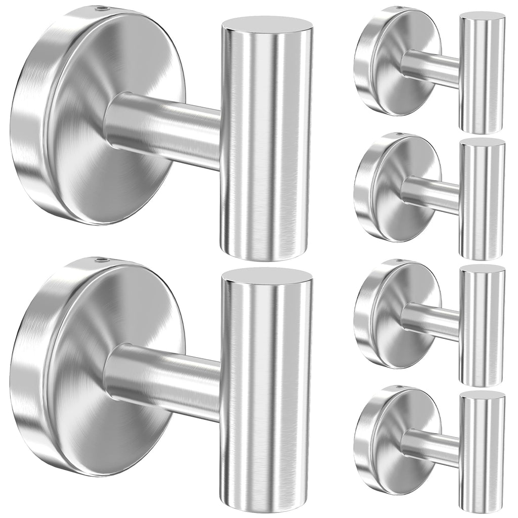 stusgo 6 Packs Silver Towel Hook for Bathroom Wall, Drilling Coat Towel Holder, Matte Silver Finish Robe Hooks, Stainless Steel Towel Hooks for Hanging, Bathroom Hooks Drilling