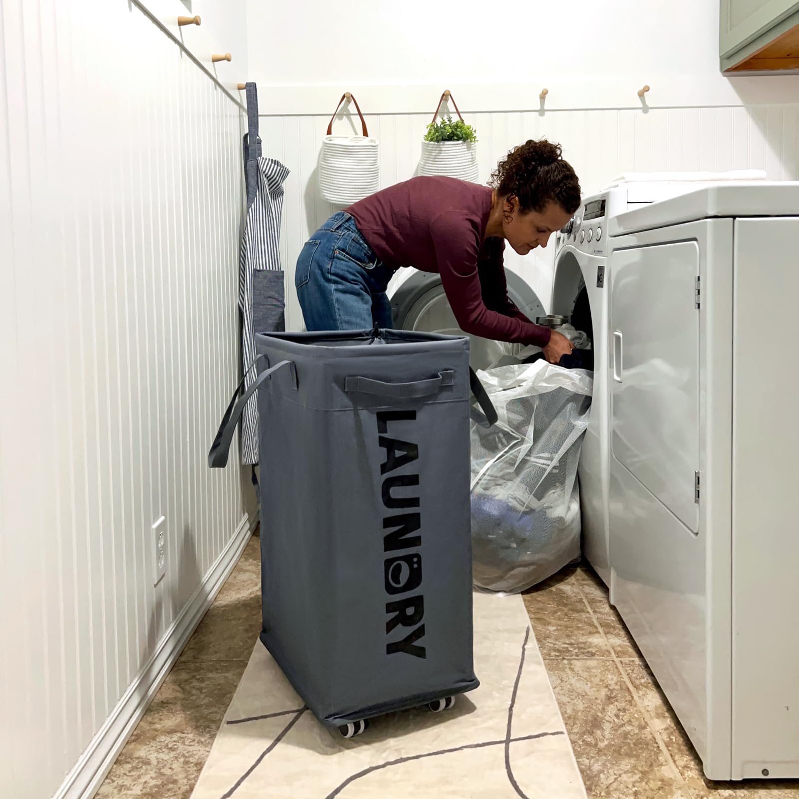 Goodpick 75L Large Laundry Hamper, Dorm Room Essentials, Laundry Basket with Wheels, Clothes Hamper with Removable Wash Bag for Bathroom, Grey