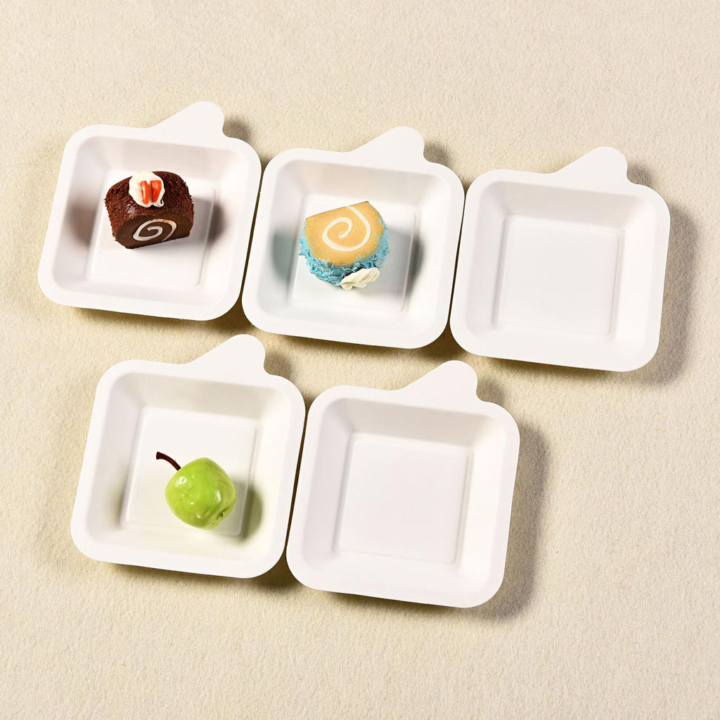 Elsjoy 200 Pack 4.5 Inch Small Paper Plate, Bulk Disposable Paper Cake Plate Square Mini Dessert & Appetizer Plate, Party Snack Plates for Wedding, Birthday, Dinner, Made of Sugarcane Bagasse Fiber