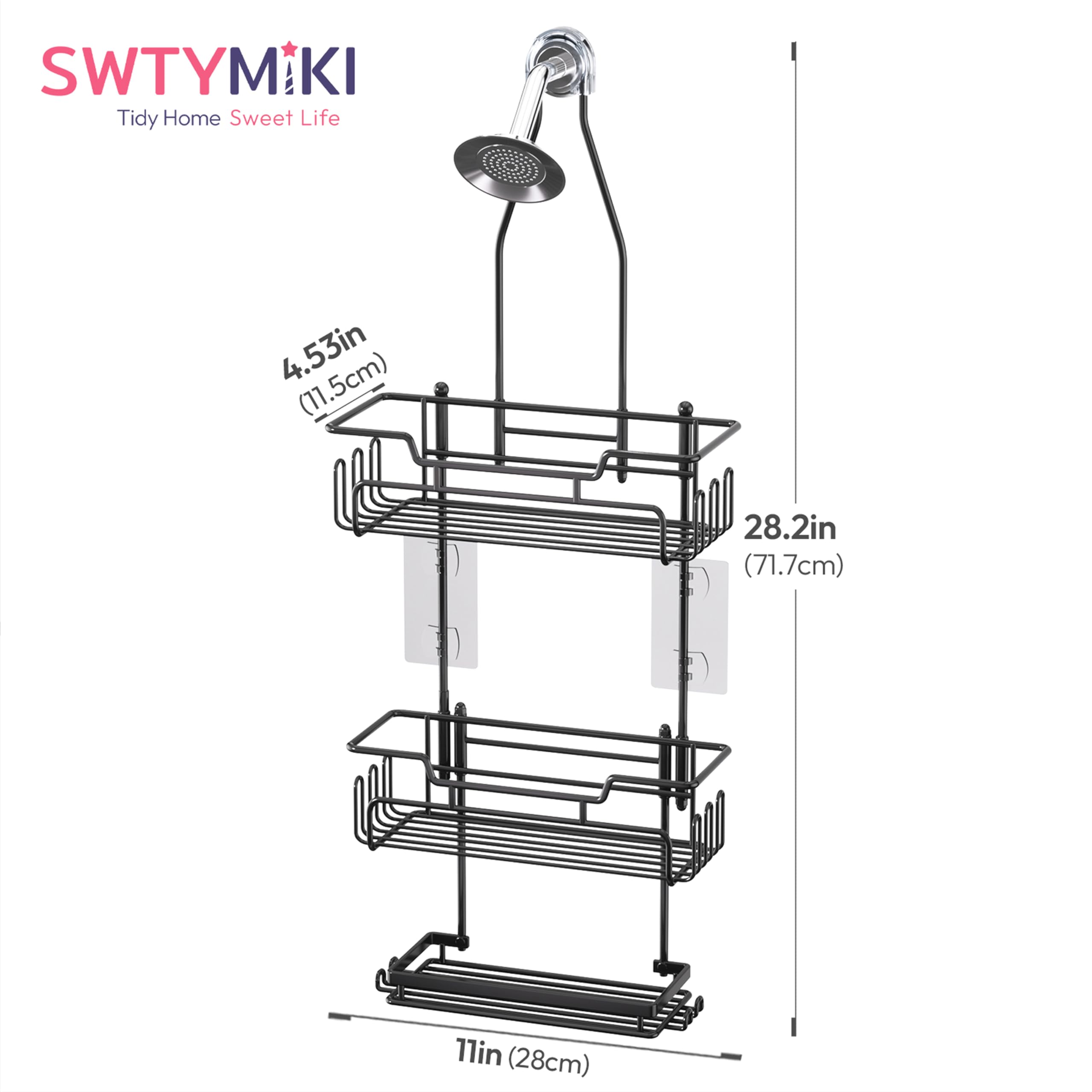 SWTYMIKI Shower Caddy Hanging - 3 Tier Rustproof Hanging Shower Organizer, No Drilling Bathroom Shower Shelves with 16 Hooks & Soap Holder, Anti-Swing Over Head Shower Rack for Shampoo,Sponge,Towel