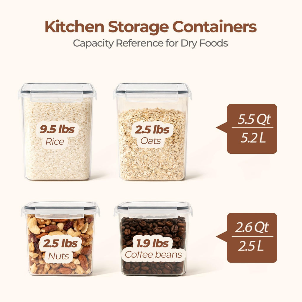 ComSaf Flour Storage Containers Set of 3 (5.2L/5.5Qt) (2.5L/2.6Qt*2), Large Airtight Food Storage Containers with Lids, Plastic Canisters Sets for Kitchen, Pantry Organizers for Rice Cereal and Baking