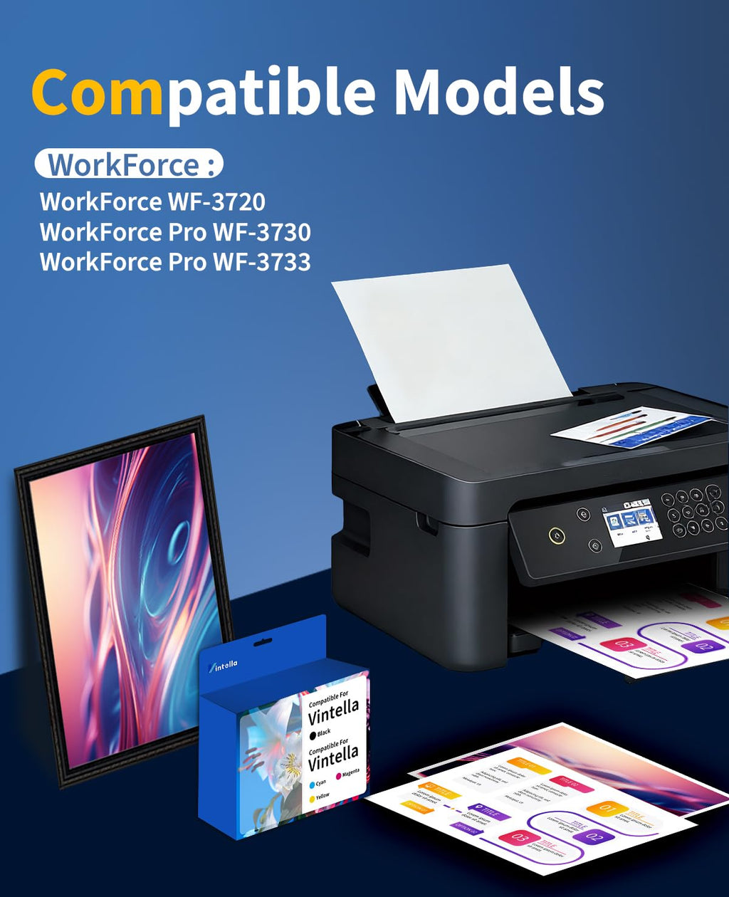 Vintella Remanufactured Ink Cartridge Replacement for Epson 702XL 702 T702XL T702 Ink Cartridges Combo Pack for Workforce Pro WF-3720 WF-3730 WF-3733 Printer (5 Pack)