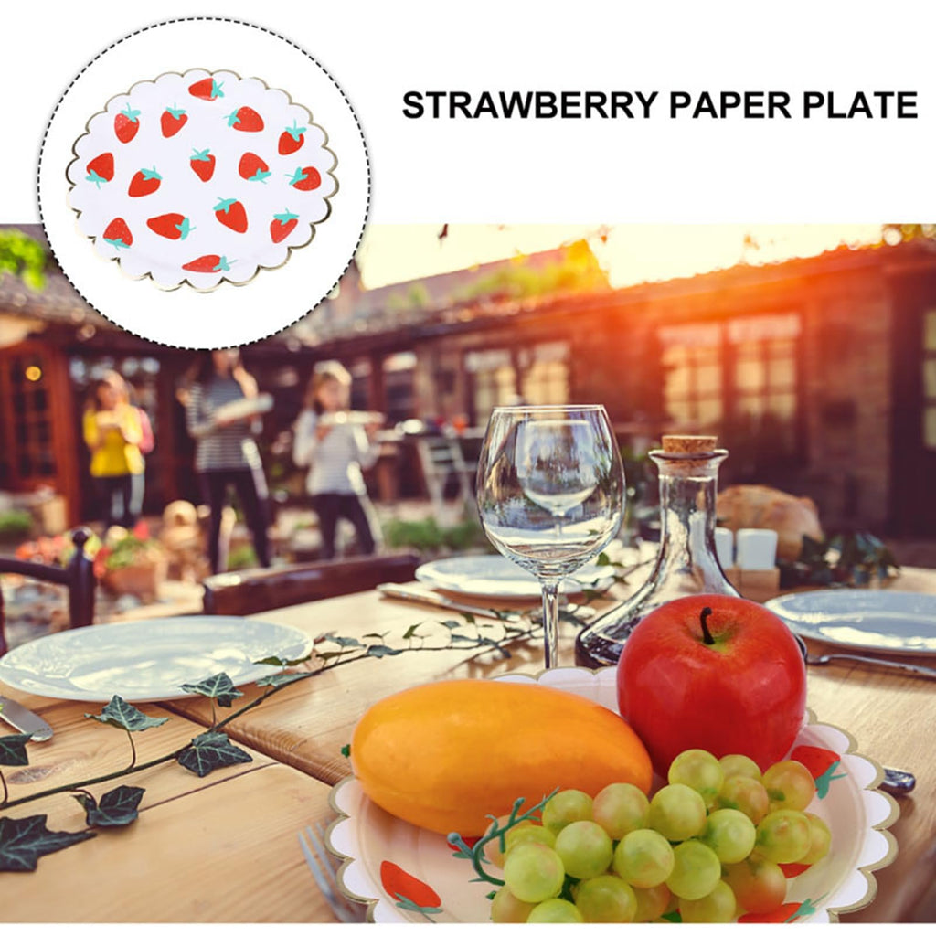 Strawberry Birthday Party Disposable Tableware Set with Plates, Napkins and Banners for Fruit Party, Picnic, Wedding, Baby Shower, 20 Guests (Strawberry 1#)