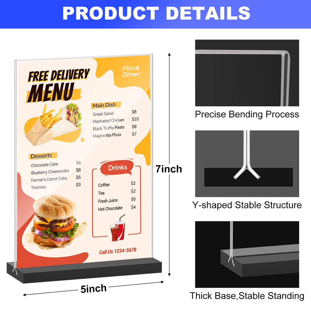 Acrylic Sign Holder 5x7 Inches,6 Packs Double-Sided Stand up Table Top Sign Holders,Clear Acrylic Picture Frame, Menu Flyer Paper Holder,Display Stand for Office Business Store Wedding Party - Black