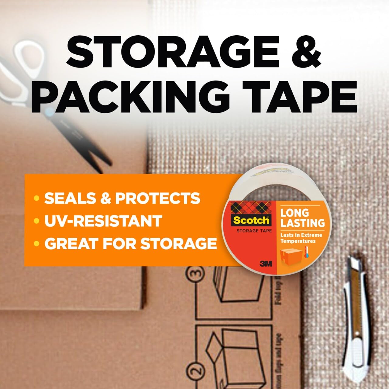 Scotch Long Lasting Storage Packaging Tape, 1.88 Inches x 54.6 Yards, 6 Rolls (3650-6)