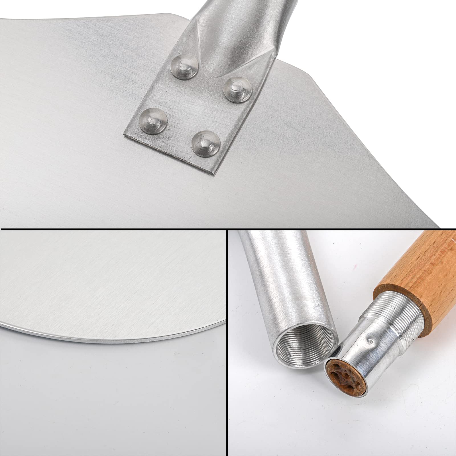 Peohud Aluminum Pizza Peel Paddle and Cutter,12" x 26" Pizza Spatula with Detachable Wooden Handle, Pizza Oven Accessories and Tools for Baking Pizza Breads, Dough, Bread, Pastry