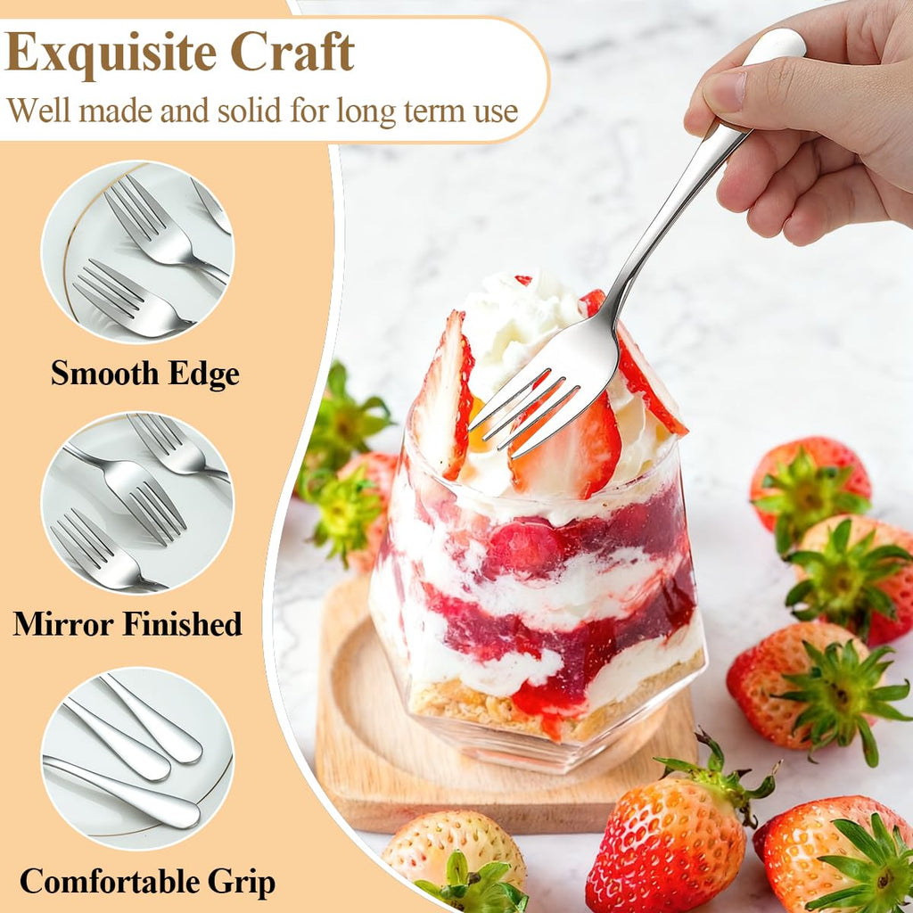 Cake Forks Set of 24, Stainless Steel 14cm Dessert Fork for Cocktail, Dessert, Cake, Tea, Fruit, Cheese, Appetizer Small Forks for Party, Hotel, Restaurant, Cafes