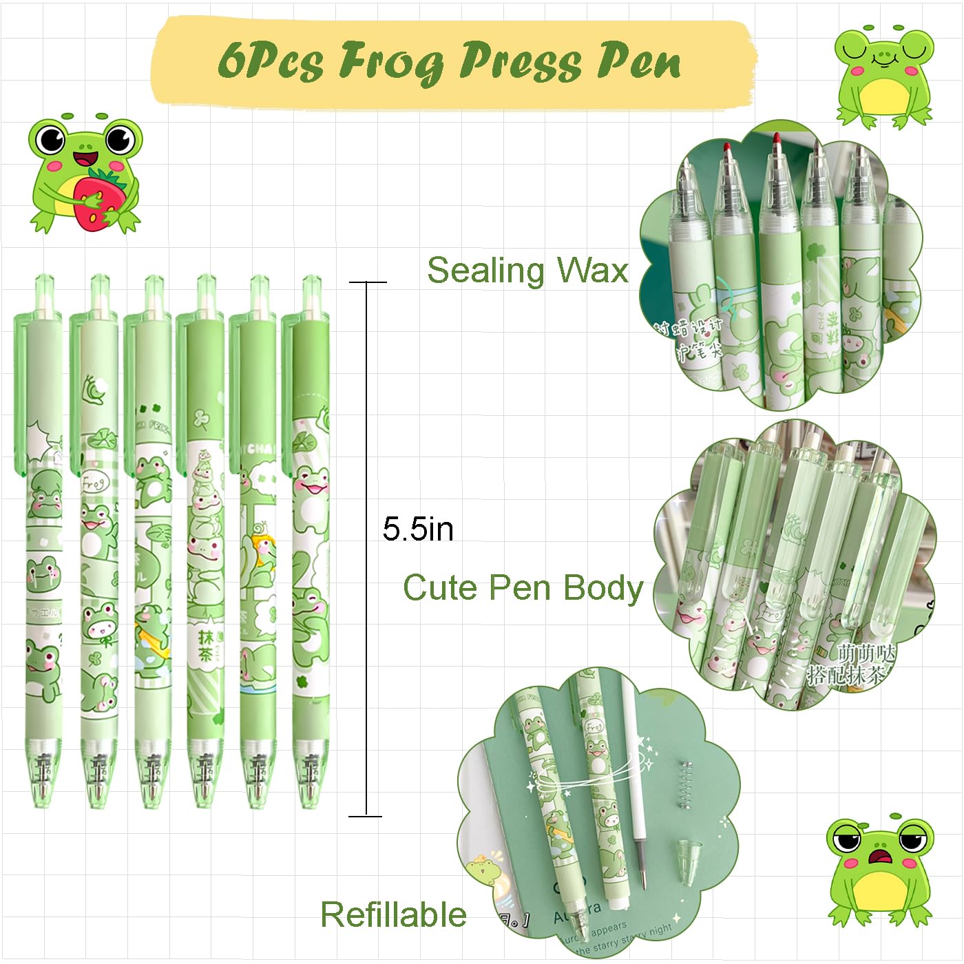 400Pcs Cute Frog Stationery Set, Kawaii Office Supplies Includes Fun Pencil Case Gel Ink Pens, Cartoon Sticky Notes Mini Notebooks Stickers Card Case As Bulk Party Gifts(Frog)