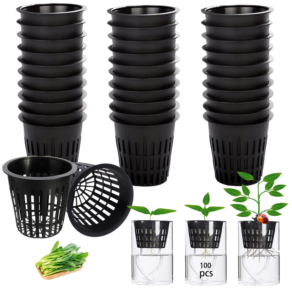 Naturezhen 100 Pack Garden Slotted Mesh Net Cups, 2" Round Hydroponic Net Pots Cups, Wide Lip Bucket Basket for Hydroponics for Hydroponics & Aquaponics, Indoor and Outdoor Plant Growth, Multi-Purpose