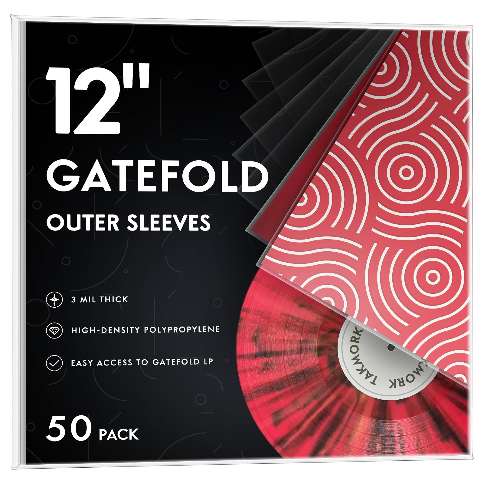 Gatefold Record Sleeves Albums Covers: 12 inch Vinyl Record Outer Sleeves 3 Mil Plastic Clear LP Protective Sleeves, 50pcs