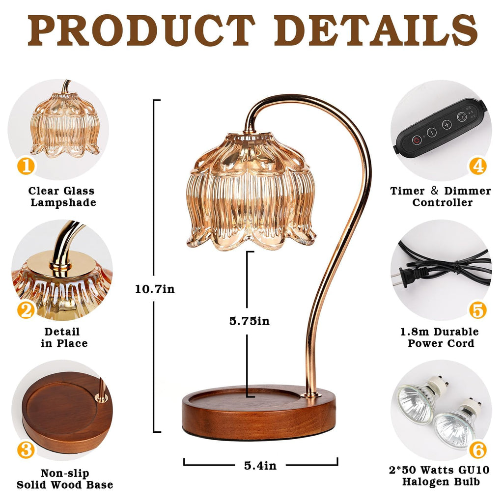 Flower Candle Warmer Lamp with Timer, Dimmable Candle Lamp Warmer, Mothers Day Birthday Gifts for Mom Wemen Her Wife, Anniversary Romantic Gifts Ideas, Vintage Lamp Candle Warmer
