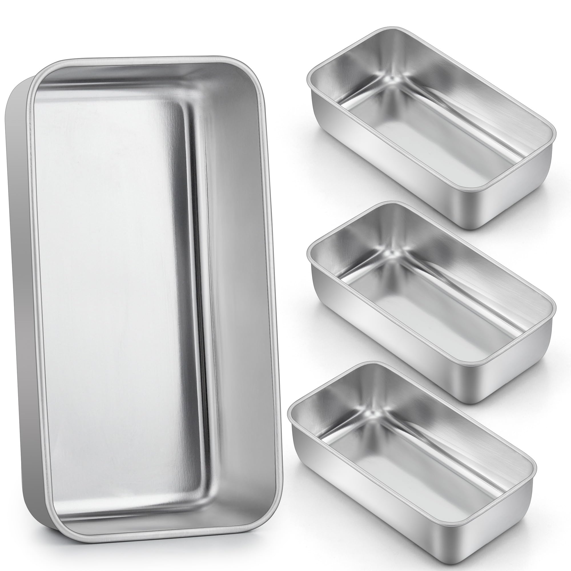 LIANYU 4 Pack Loaf Pans for Baking, 9x5 Inch Stainless Steel Bread Pan, Meatloaf Baking Tin for Homemade Banana Bread, Dishwasher Safe