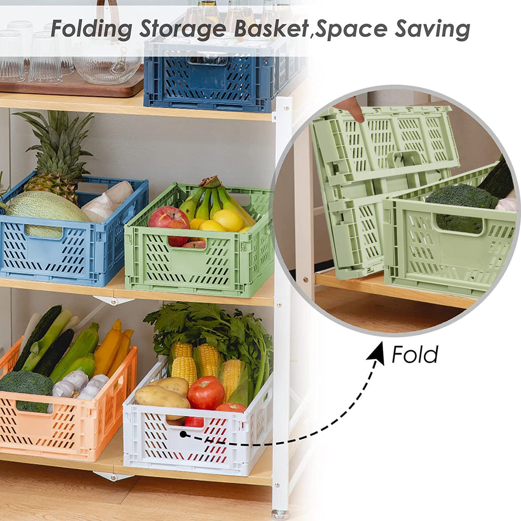 Asiulalt 4 Pack Plastic Storage Bin, Stackable Storage Container Crate with Handle, Collapsible Storage Basket for Organizing Home Office Shelves Closet Nursery (Green,13.3"x10.2"x5.1")