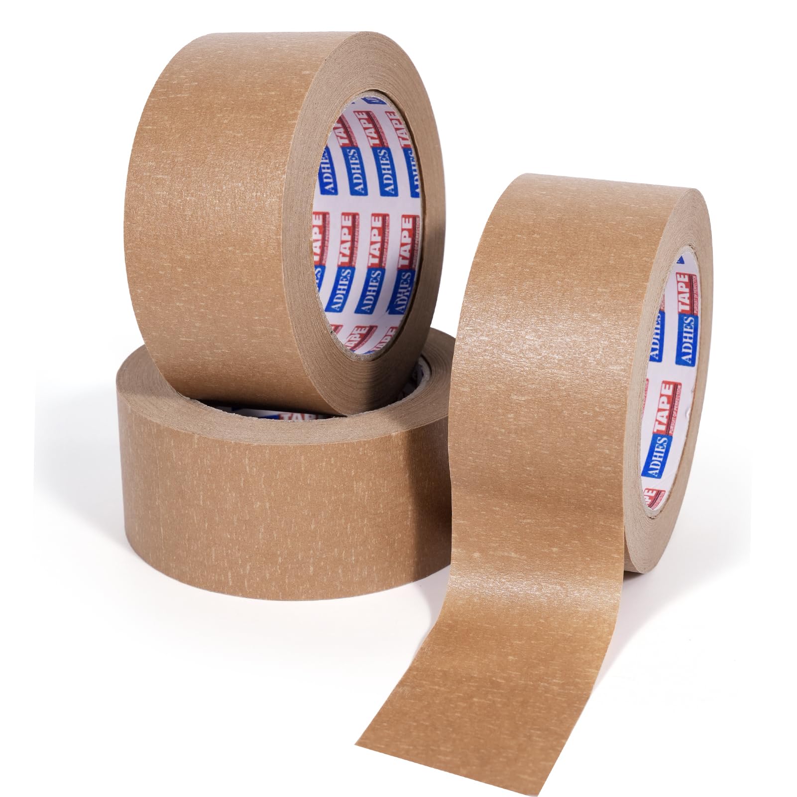 ADHES Heavy Duty Paper Packing Tape, Eco Friendly & Biodegradable, Writable & Uncoated Brown Packing Kraft Paper Tape for Masking, Sealing, and Packaging Use, 2 Inch x 43 Yards, 3 Rolls
