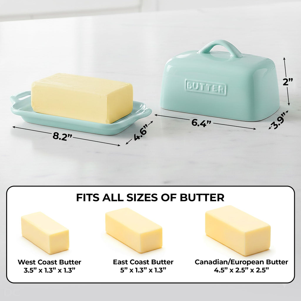 Zulay Kitchen Butter Dish with Lid – Large 1 lb Canadian Size, Porcelain Butter Tray & Butter Container for Countertop or Refrigerator - Mint