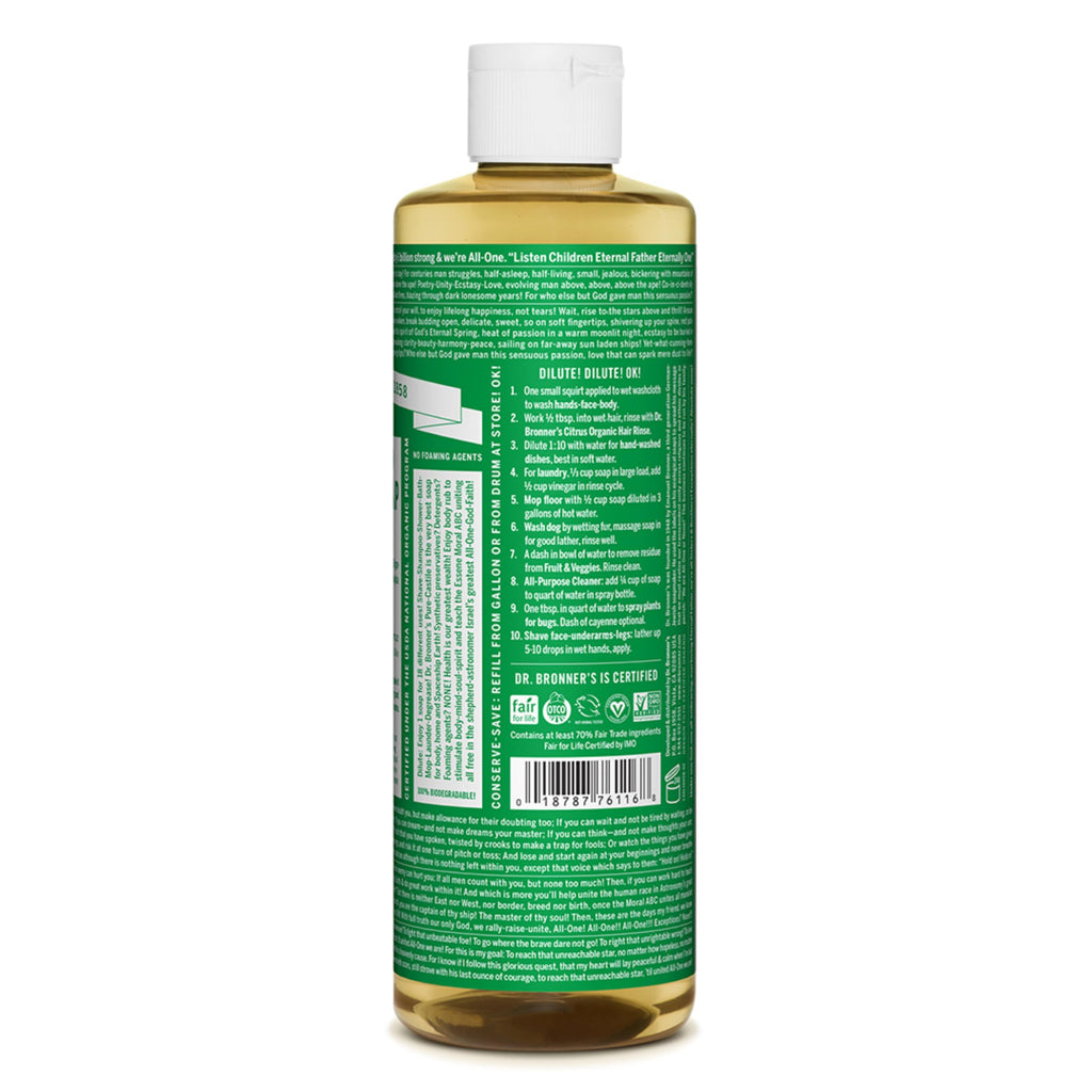 Dr. Bronner’s - Pure-Castile Liquid Soap (Almond, 473 mL) - Made with Organic Oils, 18-in-1 Uses: Face, Body, Hair, Laundry, Pets and Dishes, Concentrated, Vegan, Non-GMO