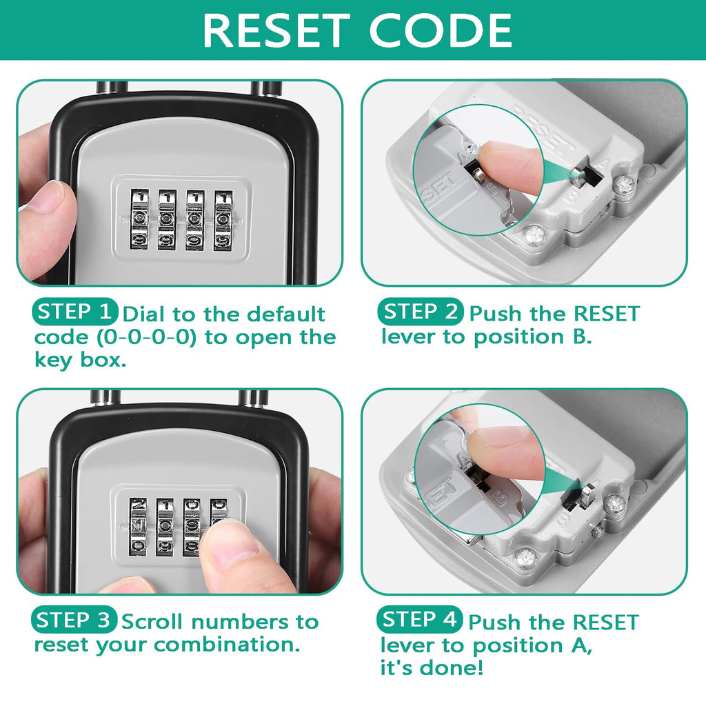 ORIA Key Lock Box, Lock Box for Keys Outdoor with Combination, Shackle, Weatherproof, for House, Hotel or Car - BlackSilver