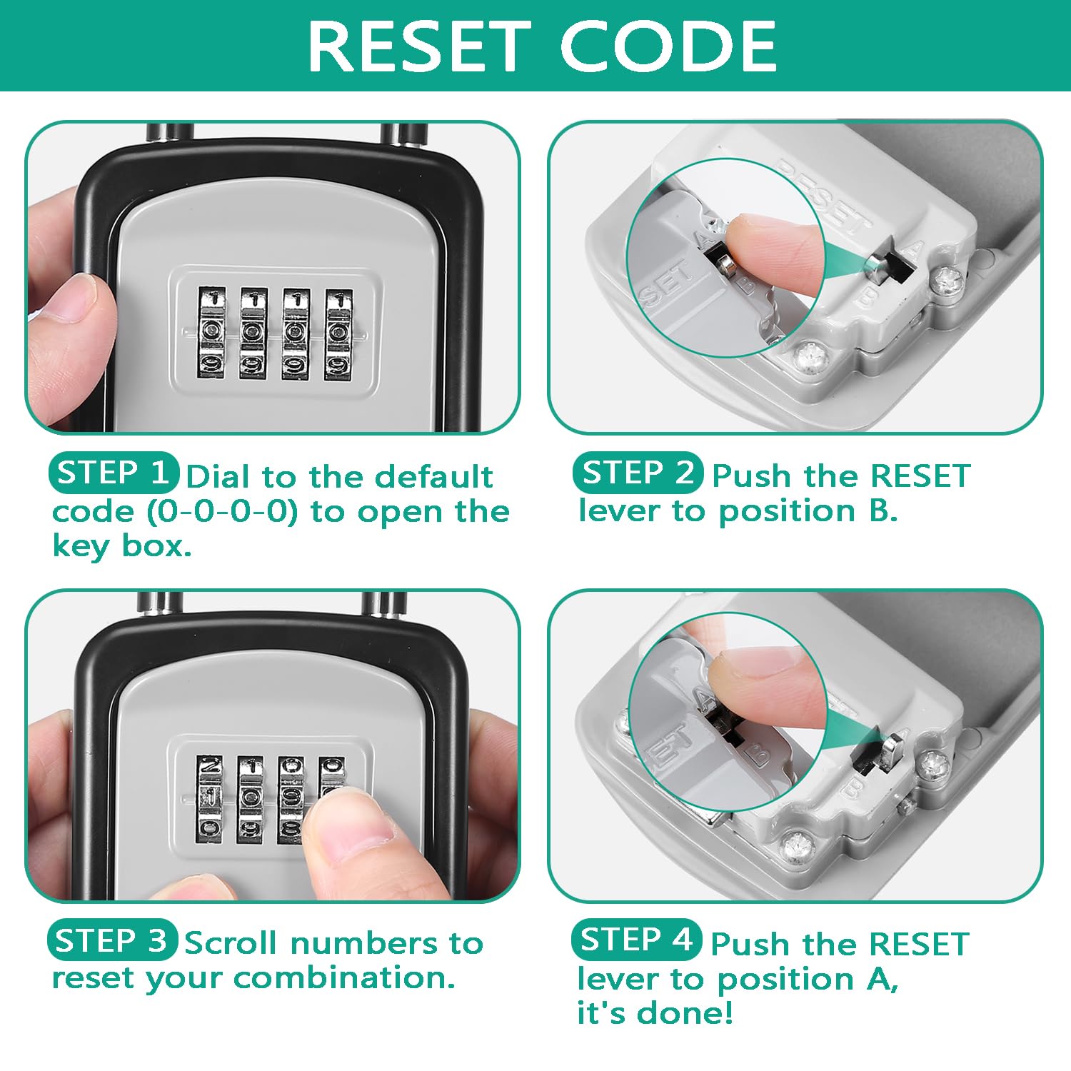 ORIA Key Lock Box, Lock Box for Keys Outdoor with Combination, Shackle, Weatherproof, for House, Hotel or Car - BlackSilver