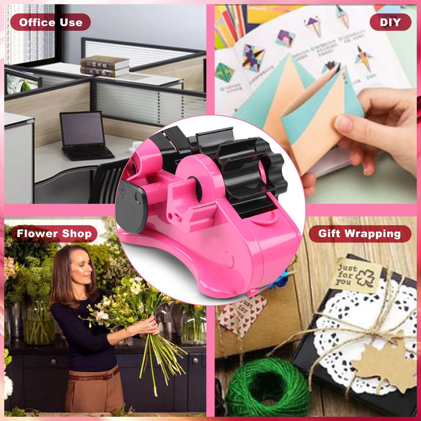 CNQLIS Sublimation Tape Dispenser Multiple Roll Cut Heat，Heat Press Thermal Tape Holder Dispenser for Desk with 1 inch and 3 inch Core （Pink）