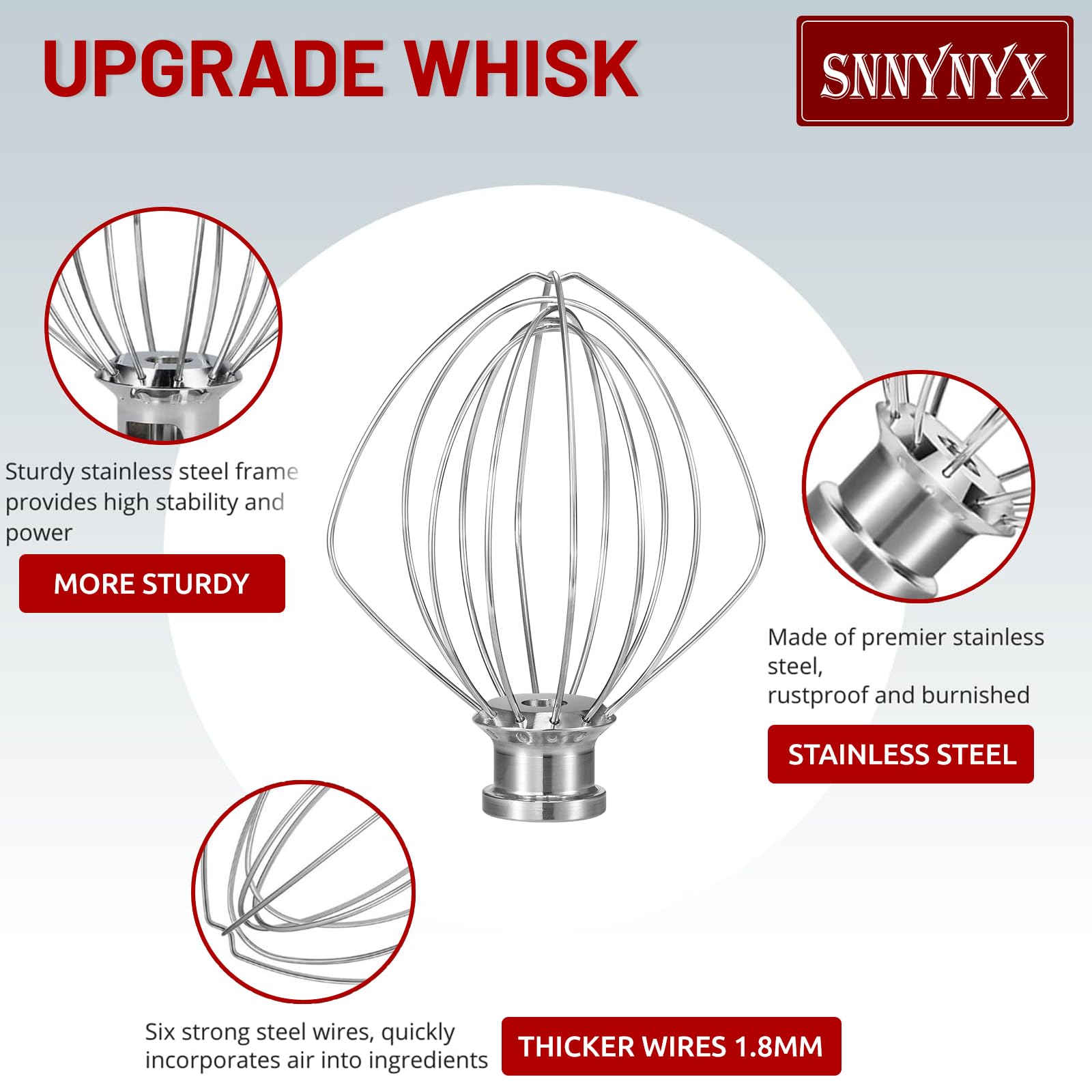 K45WW 6 Wire Whip Attachment for KitchenAid 4.5 5 Quart Tilt-Head Stand Mixer, Dishwasher Safe, Stainless Steel Whisk for Kitchen Aid Mixer Accessory Replacement Parts (Missing packaging image = FAKE)