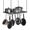 Hanging Pot Rack, Ceiling Mounted Pot Hanger for Kitchen, Metal Cookware Storage Organizer with 12 Hooks, for Storage of Cookware, Utensils in Kitchen, Black TPR03BB