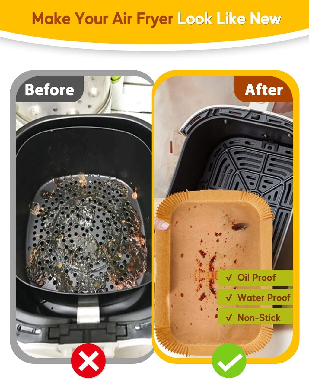 Katbite 220PCS Rectangle Air Fryer Liners, 8.6x5.5'' Air Fryer Liners Disposable for Ninja Dual Air Fryer, Oil-Proof Air Fryer Parchment Paper Liners for Air Fryer Basket for Foodi DZ201, DZ401, FG551